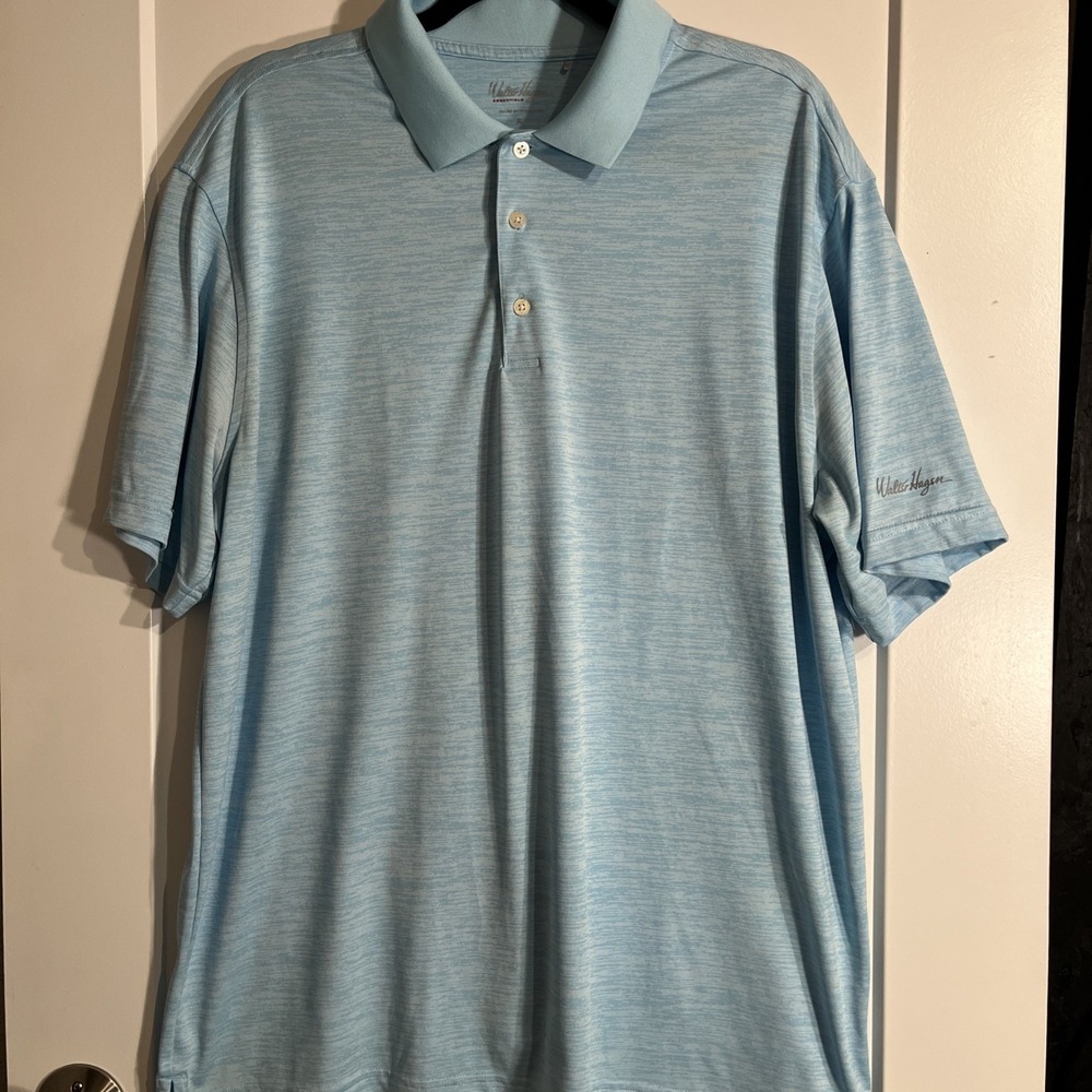 Walter Hagen Essentials Golf Performance Mens Polo Shirt Light Blue Striped XL